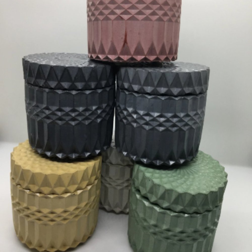 Handmade Cement Container Candle with Lid & Scented Palm Wax